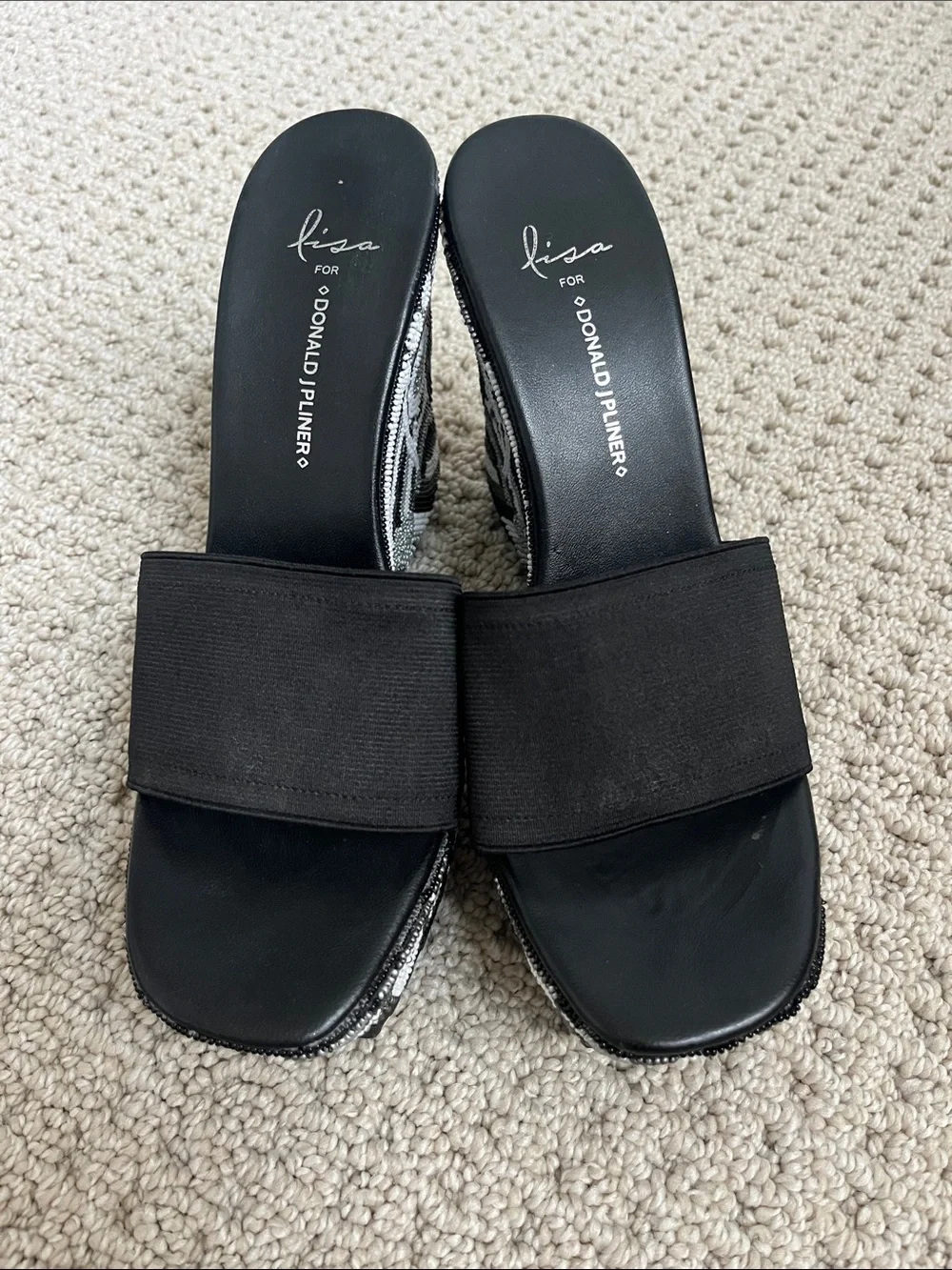 Donald J. Pliner Black Beaded Embellished Wedge Sandals